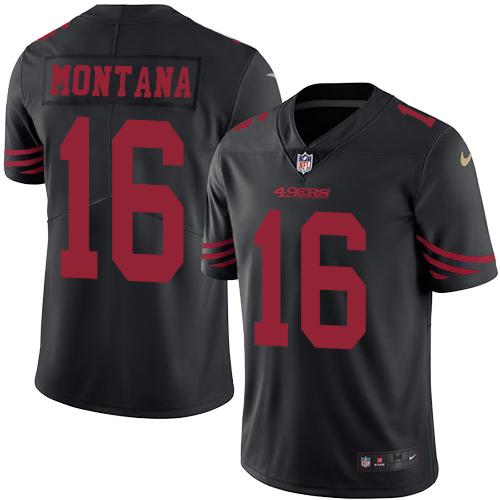 49ers #16 Joe Montana Black Stitched Limited Rush Nike Jersey
