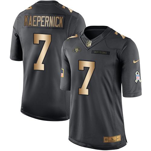 49ers #7 Colin Kaepernick Black Stitched Limited Gold Salute To Service Nike Jersey