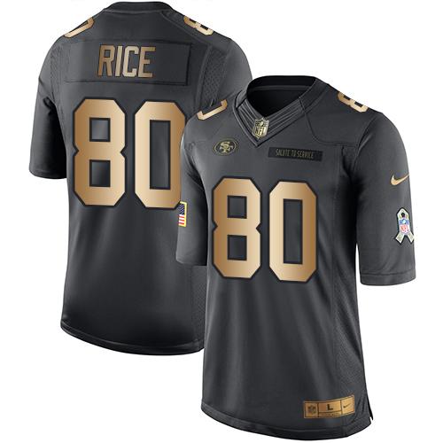 49ers #80 Jerry Rice Black Stitched Limited Gold Salute To Service Nike Jersey