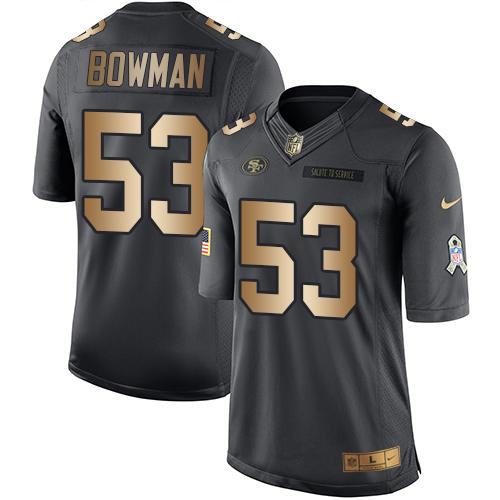 49ers #53 NaVorro Bowman Black Stitched Limited Gold Salute To Service Nike Jersey