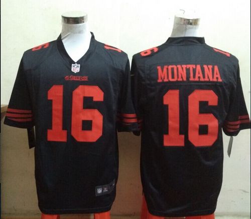 49ers #16 Joe Montana Black Alternate Stitched Game Nike Jersey