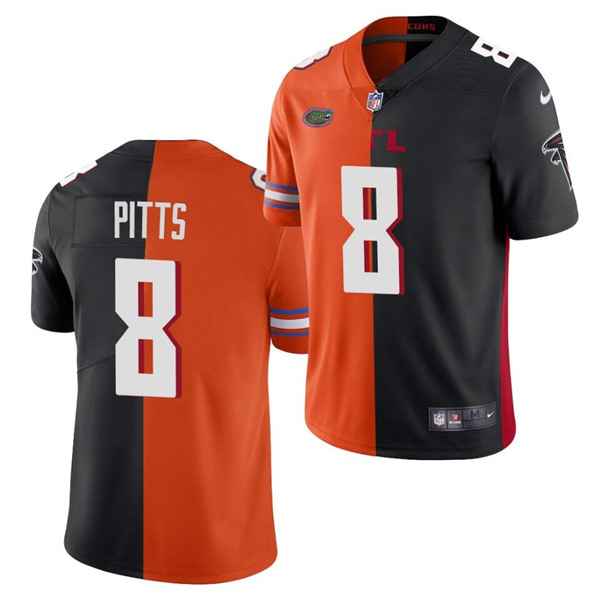 Atlanta Falcons #8 Kyle Pitts 2021 Orange Black Split Stitched Jersey