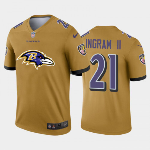 Baltimore Ravens #21 Mark Ingram II Gold 2020 Team Big Logo Inverted Legend Stitched Jersey
