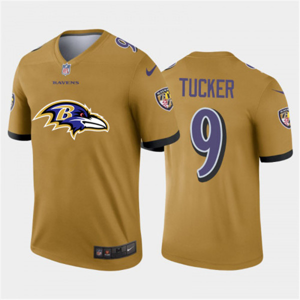 Baltimore Ravens #9 Justin Tucker II Gold 2020 Team Big Logo Inverted Legend Stitched Jersey