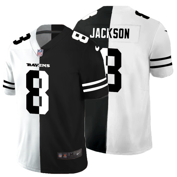 Baltimore Ravens #8 Lamar Jackson Black White Split 2020 Stitched Jersey