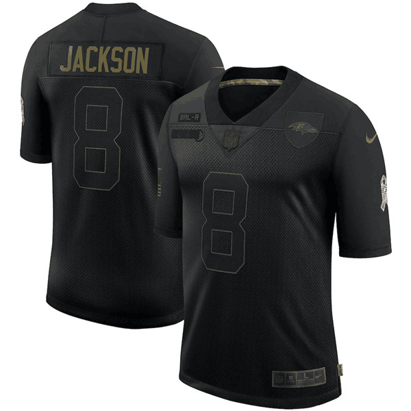 Baltimore Ravens #8 Lamar Jackson Black 2020 Salute To Service Limited Stitched Jersey