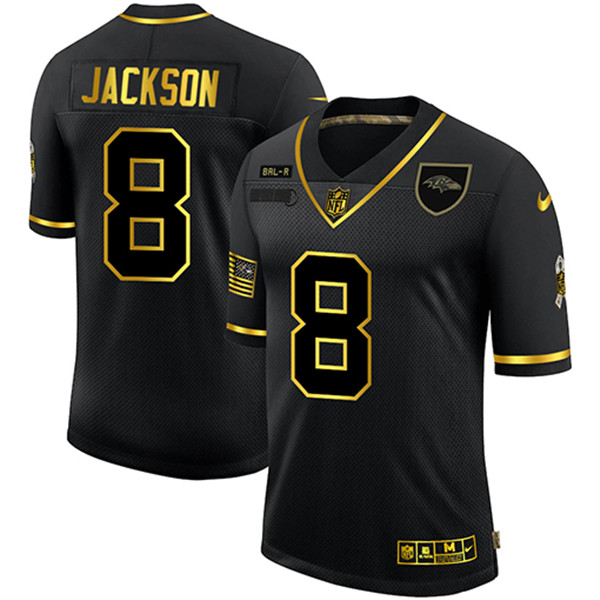 Baltimore Ravens #8 Lamar Jackson 2020 Black Gold Salute To Service Limited Stitched Jersey