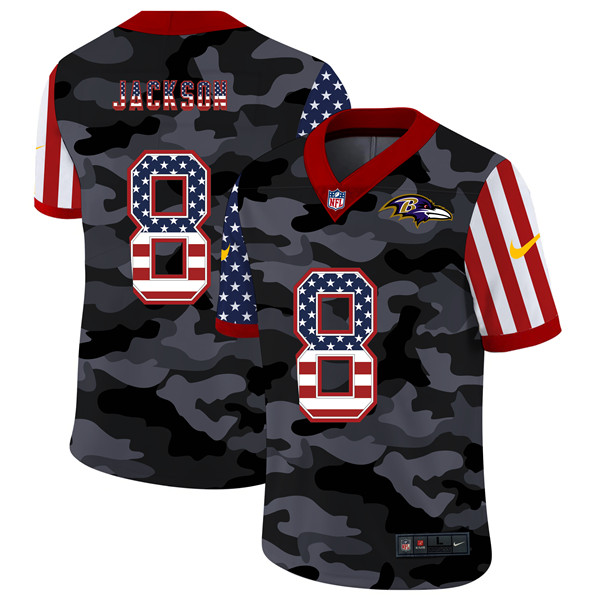 Baltimore Ravens #8 Lamar Jackson 2020 Camo USA Flag Limited Stitched Jersey