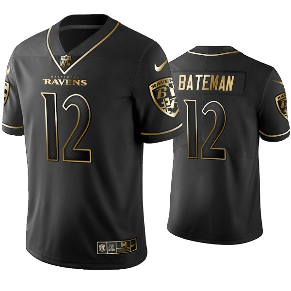Baltimore Ravens #12 Rashod Bateman Black Golden Edition Limited Stitched Football Jersey