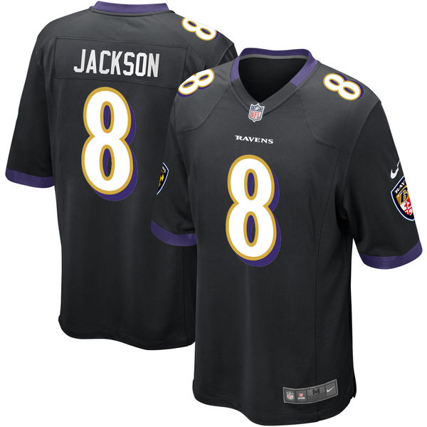 Baltimore Ravens #8 Lamar Jackson Black 2018 Draft Pick Game Jersey
