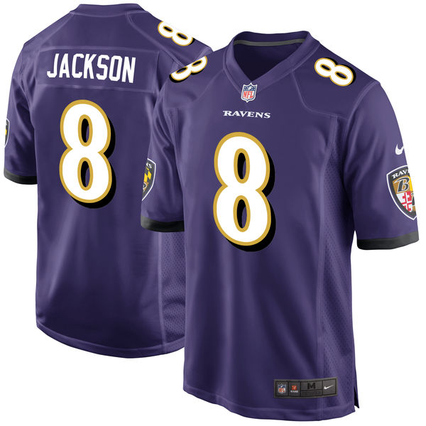 Baltimore Ravens #8 Lamar Jackson Purple 2018 Draft First Round Pick Game Jersey