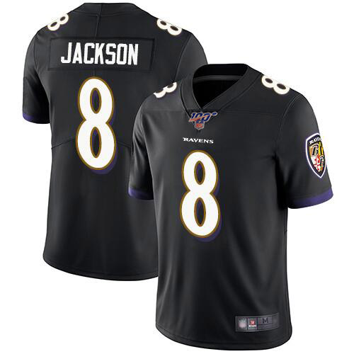 Baltimore Ravens 100th #8 Lamar Jackson Black Vapor Untouchable Limited Jersey