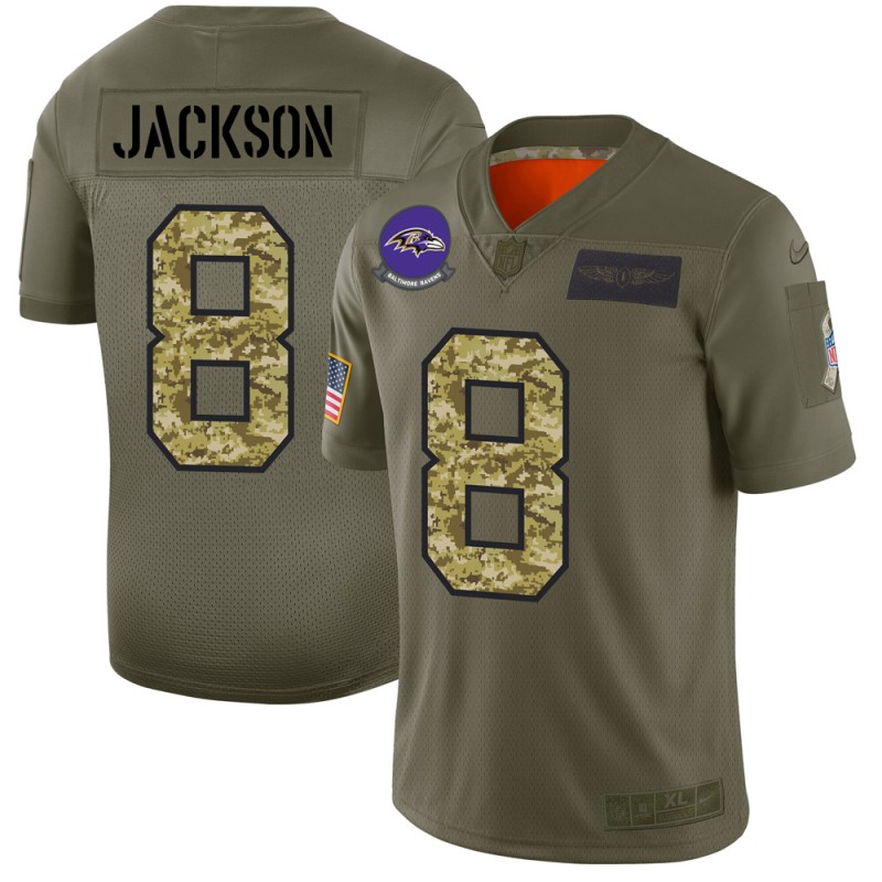 Baltimore Ravens #8 Lamar Jackson 2019 Olive Camo Salute To Service Limited Stitched Jersey