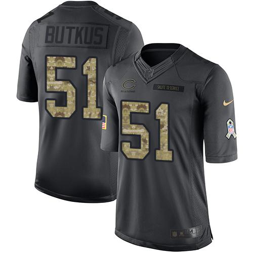 Bears #51 Dick Butkus Black Stitched Limited 2016 Salute To Service Nike Jersey