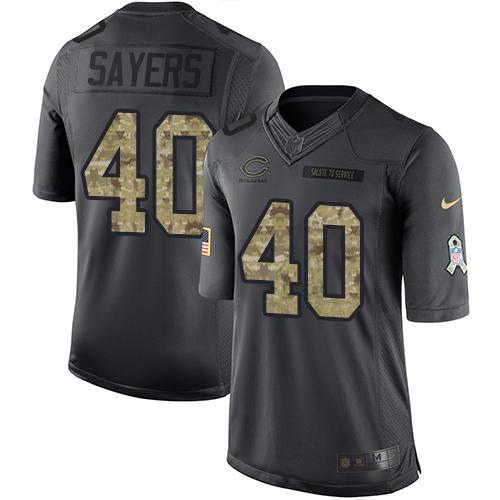 Bears #40 Gale Sayers Black Stitched Limited 2016 Salute To Service Nike Jersey