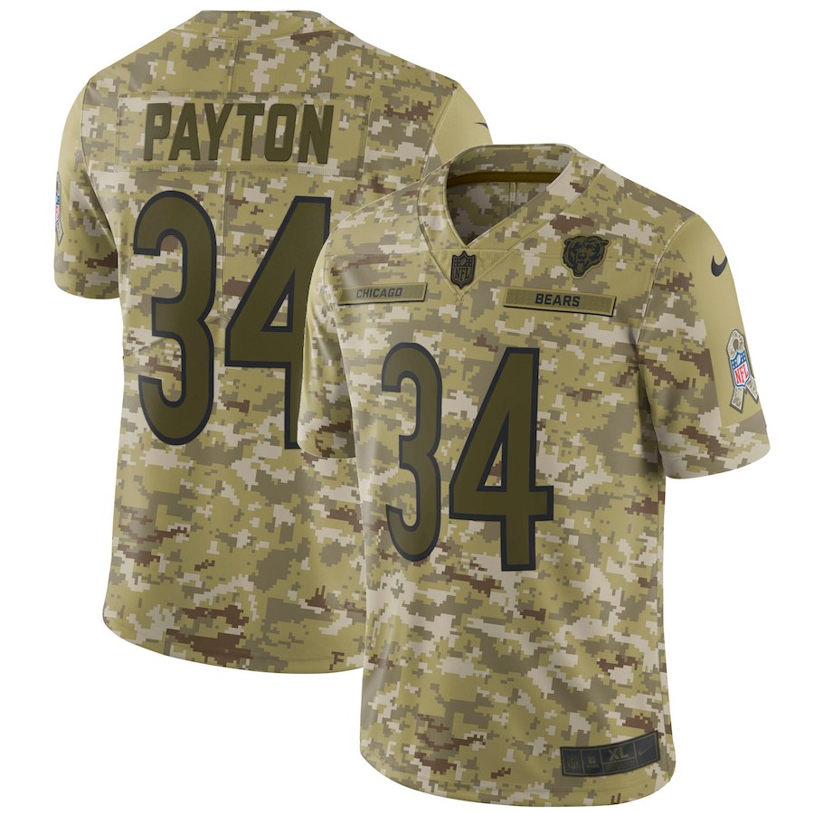 Bears #34 Walter Payton 2018 Camo Salute To Service Limited Stitched Jersey