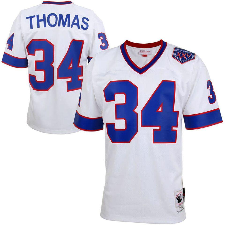 Bills #34 Thurman Thomas White Mitchell Ness Throwback Jersey