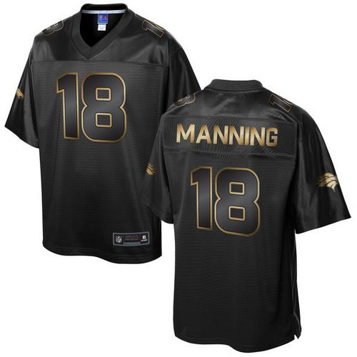 Broncos #18 Peyton Manning Pro Line Black Gold Collection Stitched Game Nike Jersey
