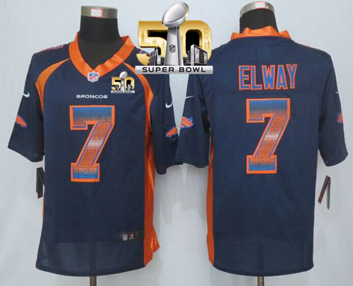 Broncos #7 John Elway Navy Blue Alternate Super Bowl 50 Stitched Limited Strobe Nike Jersey