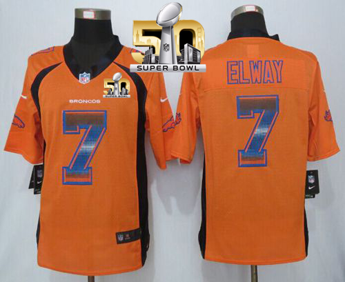 Broncos #7 John Elway Orange Team Color Super Bowl 50 Stitched Limited Strobe Nike Jersey