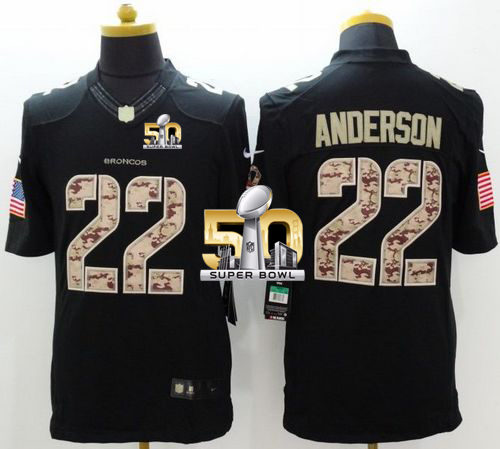 Broncos #22 C.J. Anderson Black Super Bowl 50 Stitched Limited Salute To Service Nike Jersey