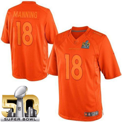 Broncos #18 Peyton Manning Orange Super Bowl 50 Stitched Drenched Limited Nike Jersey
