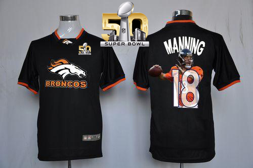 Broncos #18 Peyton Manning Black Super Bowl 50 Game All Star Fashion Nike Jersey