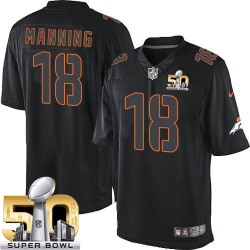 Broncos #18 Peyton Manning Black Super Bowl 50 Stitched Impact Limited Nike Jersey