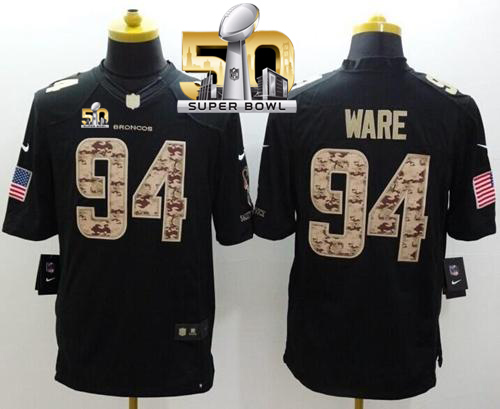 Broncos #94 DeMarcus Ware Black Super Bowl 50 Stitched Limited Salute To Service Nike Jersey