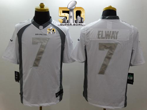 Broncos #7 John Elway White Super Bowl 50 Stitched Limited Platinum Nike Jersey