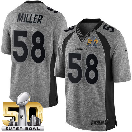 Broncos #58 Von Miller Gray Super Bowl 50 Stitched Limited Gridiron Gray Nike Jersey