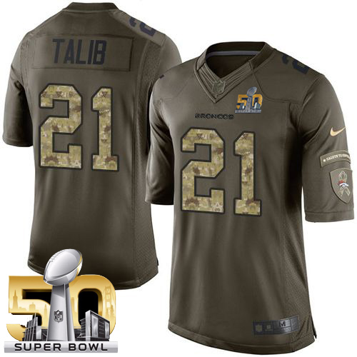 Broncos #21 Aqib Talib Green Super Bowl 50 Stitched Limited Salute To Service Nike Jersey