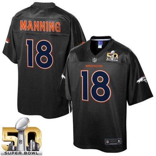 Broncos #18 Peyton Manning Black Super Bowl 50 Pro Line Black Reverse Fashion Game Nike Jersey