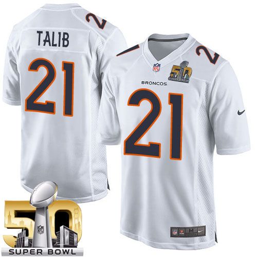 Broncos #21 Aqib Talib White Super Bowl 50 Stitched Game Event Nike Jersey