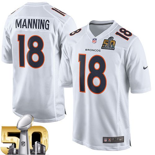Broncos #18 Peyton Manning White Super Bowl 50 Stitched Game Event Nike Jersey