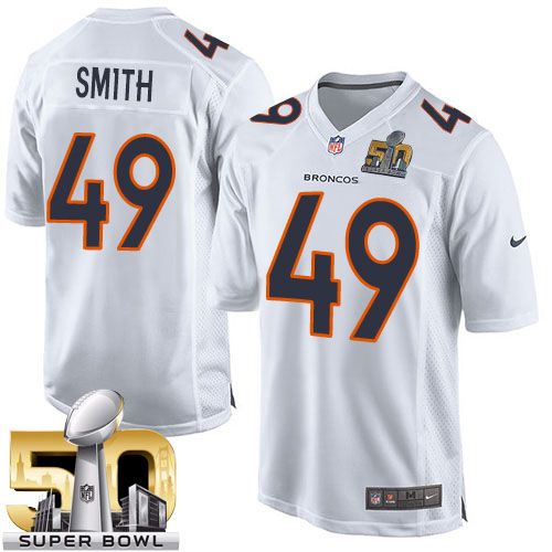 Broncos #49 Dennis Smith White Super Bowl 50 Stitched Game Event Nike Jersey