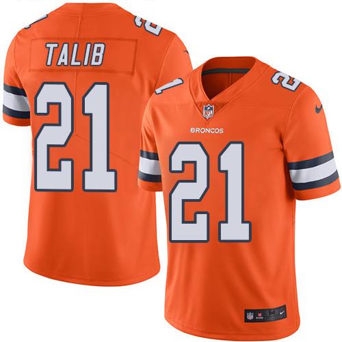 Broncos #21 Aqib Talib Orange Stitched Limited Rush Nike Jersey