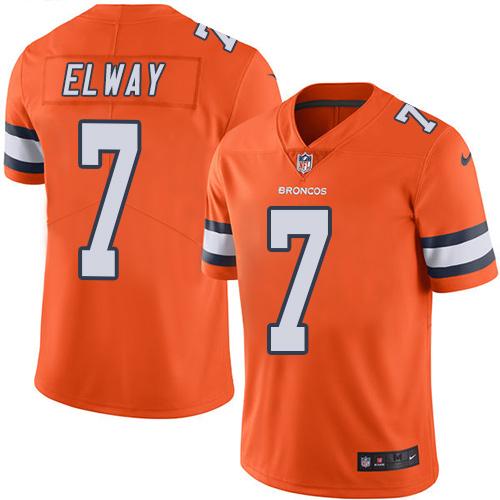 Broncos #7 John Elway Orange Stitched Limited Rush Nike Jersey