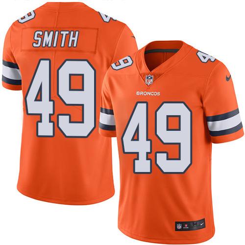 Broncos #49 Dennis Smith Orange Stitched Limited Rush Nike Jersey