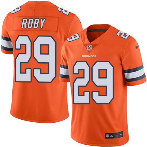 Broncos #29 Bradley Roby Orange Stitched Limited Rush Nike Jersey