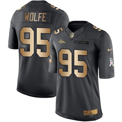 Broncos #95 Derek Wolfe Black Stitched Limited Gold Salute To Service Nike Jersey