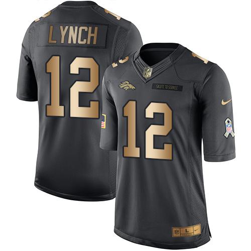 Broncos #12 Paxton Lynch Black Stitched Limited Gold Salute To Service Nike Jersey