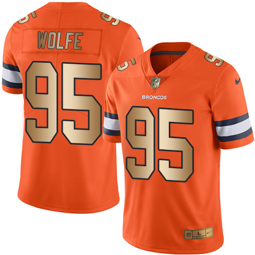 Broncos #95 Derek Wolfe Orange Stitched Limited Gold Rush Nike Jersey