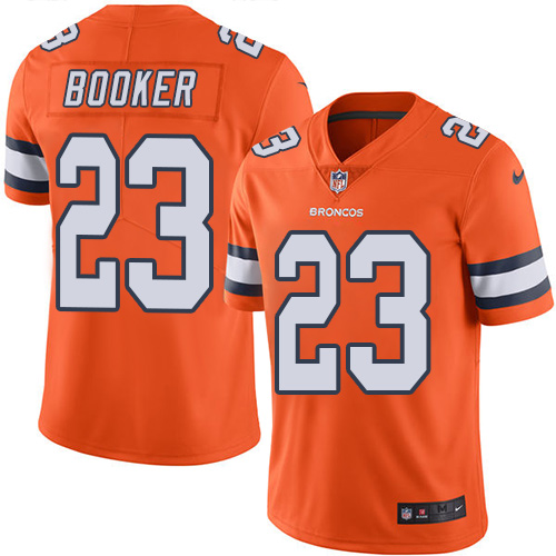 Broncos #23 Devontae Booker Orange Stitched Limited Rush Nike Jersey