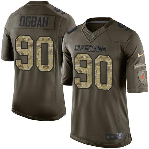 Browns #90 Emmanuel Ogbah Green Stitched Limited Salute To Service Nike Jersey