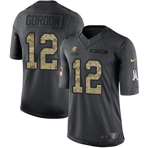 Browns #12 Josh Gordon Black Stitched Limited 2016 Salute To Service Nike Jersey