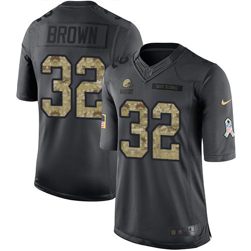 Browns #32 Jim Brown Black Stitched Limited 2016 Salute To Service Nike Jersey