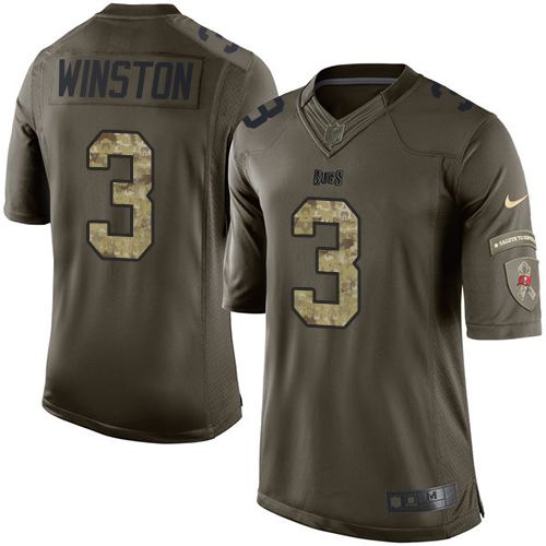 Buccaneers #3 Jameis Winston Green Stitched Limited Salute To Service Nike Jersey