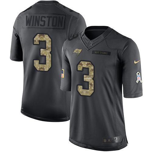 Buccaneers #3 Jameis Winston Black Stitched Limited 2016 Salute To Service Nike Jersey