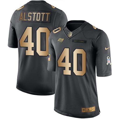 Buccaneers #40 Mike Alstott Black Stitched Limited Gold Salute To Service Nike Jersey